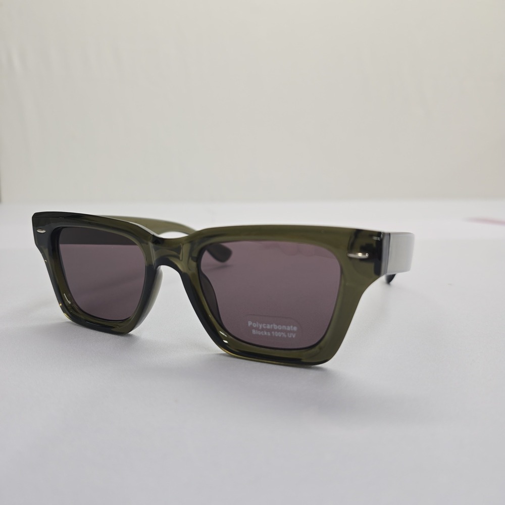 NEW Translucent Olive Green Square Sunglasses Polycarbonate 100% UV Protection